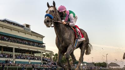 Arrogate, ridden by Mike Smith, wins The Pegasus World Cup at Gulfstream Park Race Course on January 28, 2017 in Hallandale Beach, Florida. Alex Evers / Getty Images