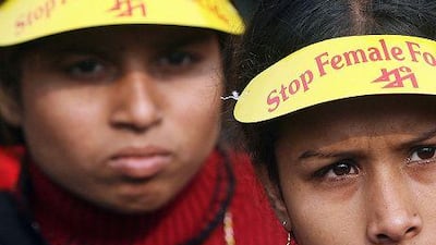 Indian schoolgirls attend a rally calling for the end of female foeticide. Unicef says the country is short of as many as 50 million females because of sex discrimination.