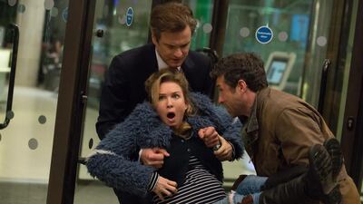 From left, Colin Firth, Renee Zellweger and Patrick Dempsey, in Bridget Jones’s Baby. Giles Keyte / Universal Pictures via AP Photo