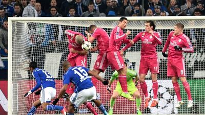 Schalke’s attempts on goal were limited, including this free-kick attempt. Dennis Grombkowski / Getty