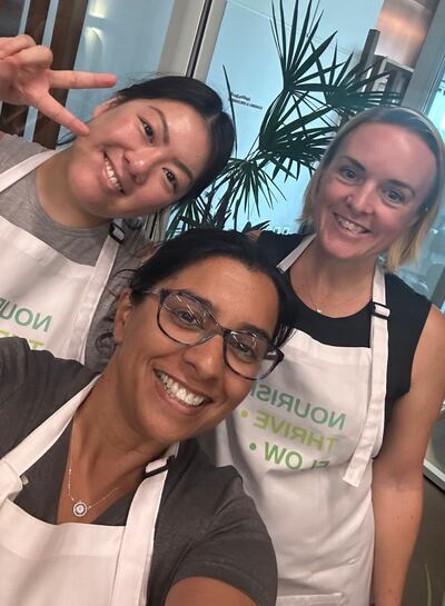The author, left, with other participants Asha and Anna at Nourish Thrive Flow. Photo: Asha Sherwood