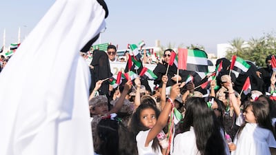 Children from Al Ghorfa Nursery taking part in Fujairah's National Day Parade. Sheikh Khalifa said investment in human beings has always been the essence of the vision for the development since the UAE's establishment. Reem Mohammed / The National