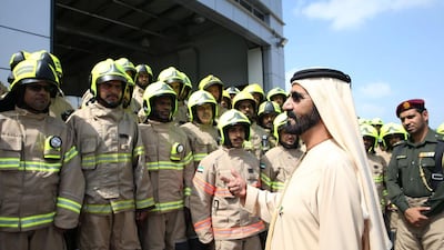 Sheikh Mohammed bin Rashid visits Dubai Civil Defence staff on World Civil Defence Day. Wam