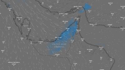 Rain is expected across most of the country on Saturday afternoon. Courtesy Windy.com