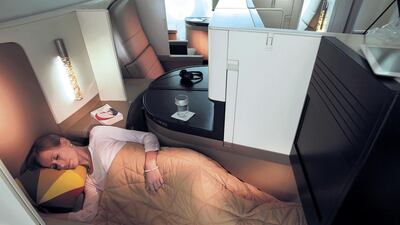 Etihad’s A380 business class seating. Courtesy Etihad