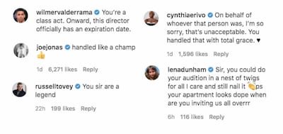 Wilmer Valderrama, Joe Jonas, Russell Tovey, Cynthia Erivo and Lena Dunham are among the famous names who commented on the video posted by Lukas Gage on Instagram.