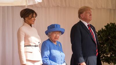 President Donald Trump and First Lady Melania Trump with Queen Elizabeth II at Windsor Castle in July 2018. Getty Images