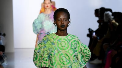 A model walks the runway for Prabal Gurung during New York Fashion Week September 2019. Photo: Mike Coppola / Getty Images for NYFW: The Shows / AFP