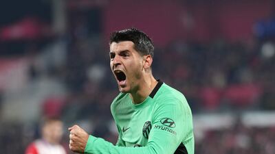 Alvaro Morata of Atletico Madrid celebrates his hat-trick goal. Getty Images