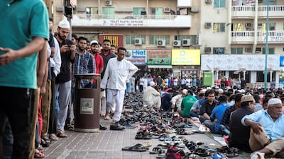 Iftar meals distributed at the New Fatima Mosque adjacent to the Al Ghubaiba Bus Station in Bur Dubai. Antonie Robertson / The National