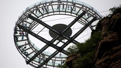 The glass sightseeing platform on Shilin Gorge near Beijing is billed as the world’s biggest. Kim Kyung-Hoon / Reuters