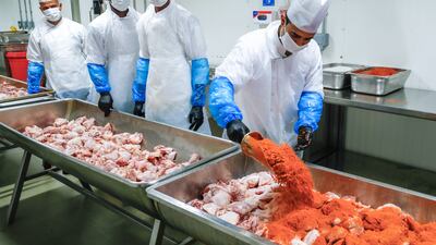 Spices are added to chickens.