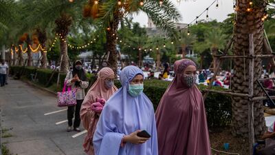 Thai Muslims celebrate Eid at The Foundation of the Islamic Centre of Thailand to mark the end of the holy month of Ramadan in Bangkok, Thailand. Getty Images