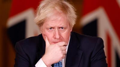LONDON, ENGLAND - JANUARY 07: British Prime Minister, Boris Johnson speaks during a virtual press conference at No.10 Downing Street on January 7, 2021 in London, England. (Photo by Tolga Akmen - WPA Pool/Getty Images)
