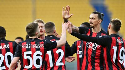 Zlatan Ibrahimovic and teammates celebrate their second goal. Reuters