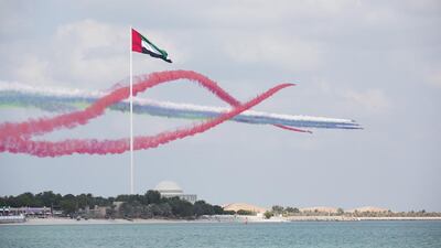 The UAE Air Force Al Forsan acrobatic team perform in Abu Dhabi. Sharina Lootah / Crown Prince Court - Abu Dhabi