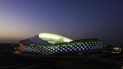 Hazza bin Zayed Stadium at night. Courtesy: Seven Media