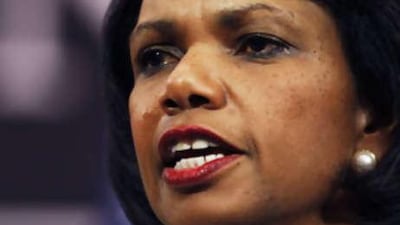 The US Secretary of State Condoleezza Rice holds a news conference during a Nato foreign ministers meeting at the Alliance headquarters in Brussels, on Aug 19.