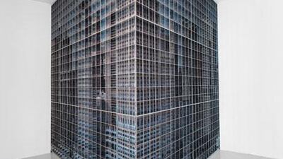 Rashid Rana’s Desperately Seeking Paradise II, 2010 – 11, UV print on aluminium and stainless steel, installation view at Lisson Gallery, London.