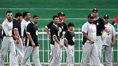 Hamad Karim, fourth from right, with his UAE teammates yesterday.