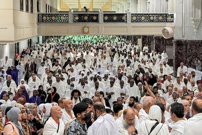 Pilgrims move through the Sa’i corridor inside the Grand Mosque. AFP