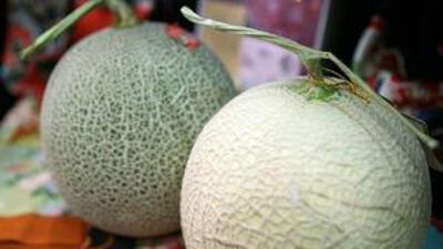 The ruby melon, left, and the musk melon sell for Dh195 and Dh295, respectively at Oishi Nippon