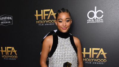 Amandla Stenberg, winner of the Hollywood actress breakout performance for "The Hate U Give," in Ralph Russo Couture. Photo / AP