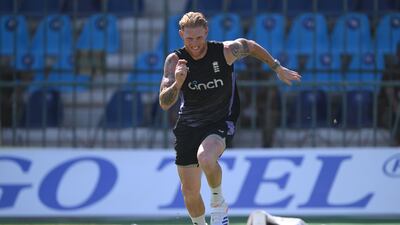 England captain Ben Stokes sprints during a net session ahead of the second Test against Pakistan at Multan Cricket Stadium on October 13, 2024. Getty Images