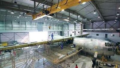 A repair and service facility of Abu Dhabi Aircraft Technologies, above, one of the two maintenance companies that Mubadala owns.