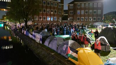 Students set up barricades at the University of Amsterdam that police said were a danger to the public. Getty Images