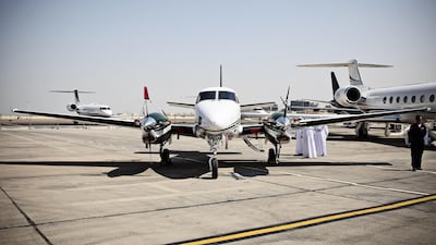 Business aircraft parked at Al Bateen airport in Abu Dhabi. Lee Hoagland / The National