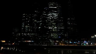 Buildings of the Moscow International Business Centre, also known as 'Moskva-City', after the lights were switched off for Earth Hour. Sergei Karpukhin / Reuters