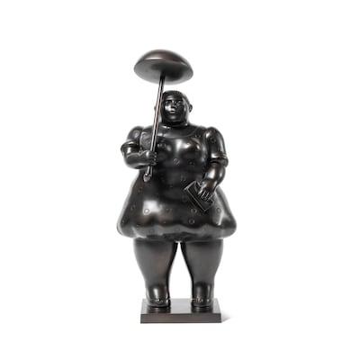 Fernando Botero's Donna con Ombrello, bronze, 2008. Estimate: $350,000 to $550,000. Photo: Sotheby's