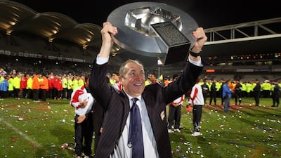 In this file photo taken on May 27, 2007 Lyon's coach Gerard Houllier holds the Ligue 1 title. AFP