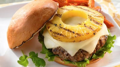 The beef and pineapple burger, representing Hawaii, from Transit Terminal Food