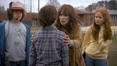 From left, Gaten Matarazzo, Noah Schnapp, Winona Ryder and Sadie Sink in season 2 of 'Stranger Things'. Netflix