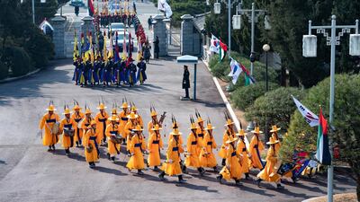 Sheikh Mohamed bin Zayed arrives for a meeting with President Moon Jae-in at Blue House. Hamad Al Mansoori / Ministry of Presidential Affairs
