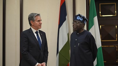 Nigerian President Bola Ahmed Tinubu speaks with US Secretary of State Antony Blinken following a meeting in Abuja. AFP