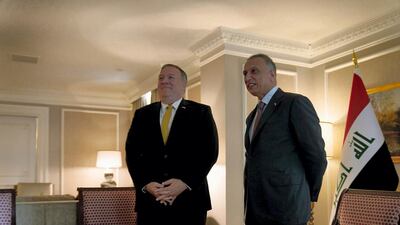 US Secretary of State Mike Pompeo and Iraqi Prime Minister Mustafa Al Kadhimi in Washington.Twitter/ @IraqiPMO