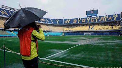 A view of the flooded pitch. AFP