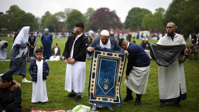 Worshippers arrive for Eid prayers in Birmingham, UK. Reuters