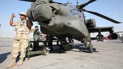 An Apache attack helicopter, similar to that operated by the UAE armed forces, at the Helishow Dubai 2008.
