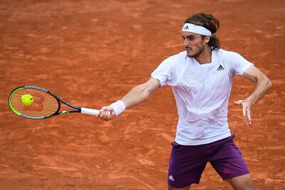 Greece's Stefanos Tsitsipas returns the ball to Spain's Pedro Martinez. AFP