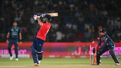 Moeen Ali is bowled by Mohammad Nawaz. Getty