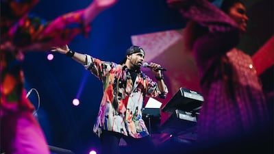 Singer Khaled Abdul Jalil Al Randi performing in AlUla, Saudi Arabia, last month. Photo: Experience AlUla