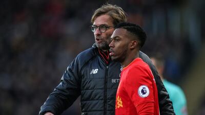 Daniel Sturridge, right, is not Jurgen Klopp's first-choice manager at Liverpool, but the Englishman has not been an effective substitute either. Robbie Jay Barratt / Getty Images