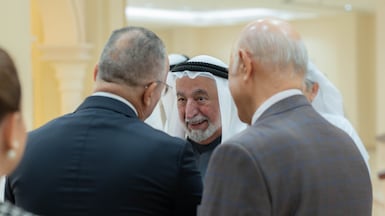 Sheikh Dr Sultan bin Muhammad Al Qasimi, Ruler of Sharjah, meets delegates from Birzeit University. Photo: Wam