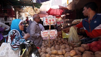 A vegetables market in Cairo. Egypt’s non-oil activity fell for a 16th consecutive month and the rate of decline was among the fastest of the past four years. Khaled Elfiqi / EPA