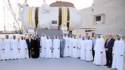 Sheikh Hamdan bin Zayed, the Ruler’s Representative in the Western Region, attends the installation ceremony of the reactor container in the second nuclear plant at Barakah. The event is a major step on the UAE’s road to safe, clean and reliable nuclear energy. Wam