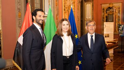 From left: Abdullah bin Touq, UAE Minister of Economy; Daniela Santanche, Italy’s Minister of Tourism; and Ignazio La Russa, president of the Italian Senate. Photo: Wam